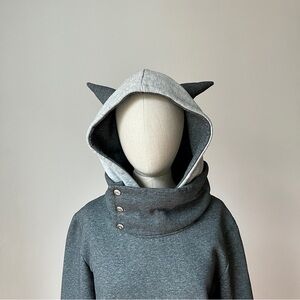 Unisex Thick Gray Devilish Hoodie with Horns